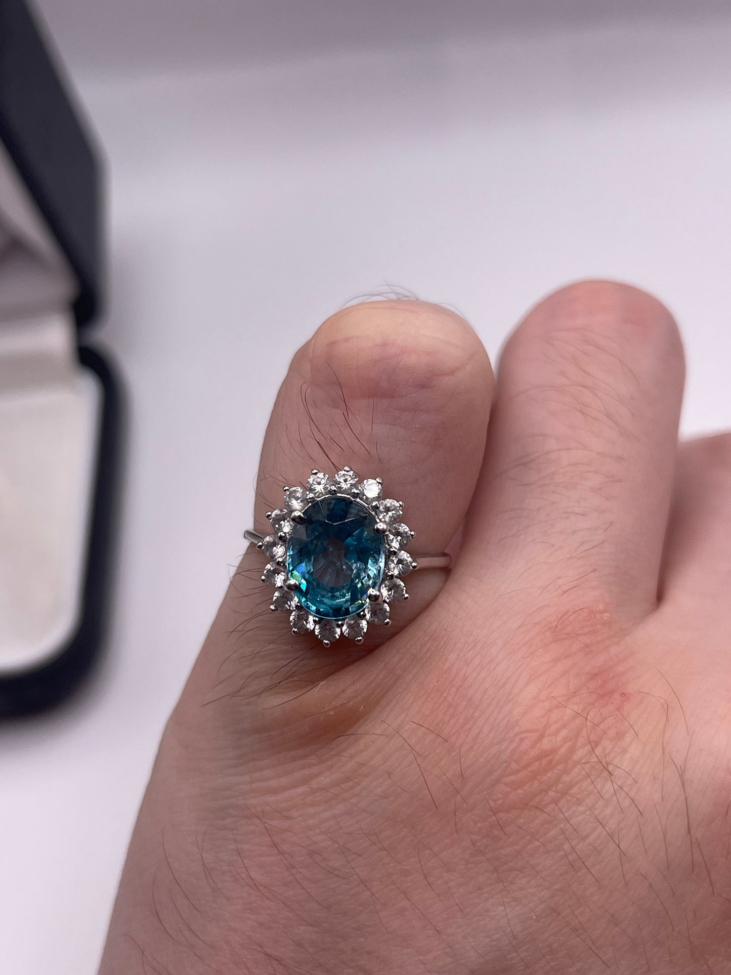 9ct white gold blue and white zircon ring