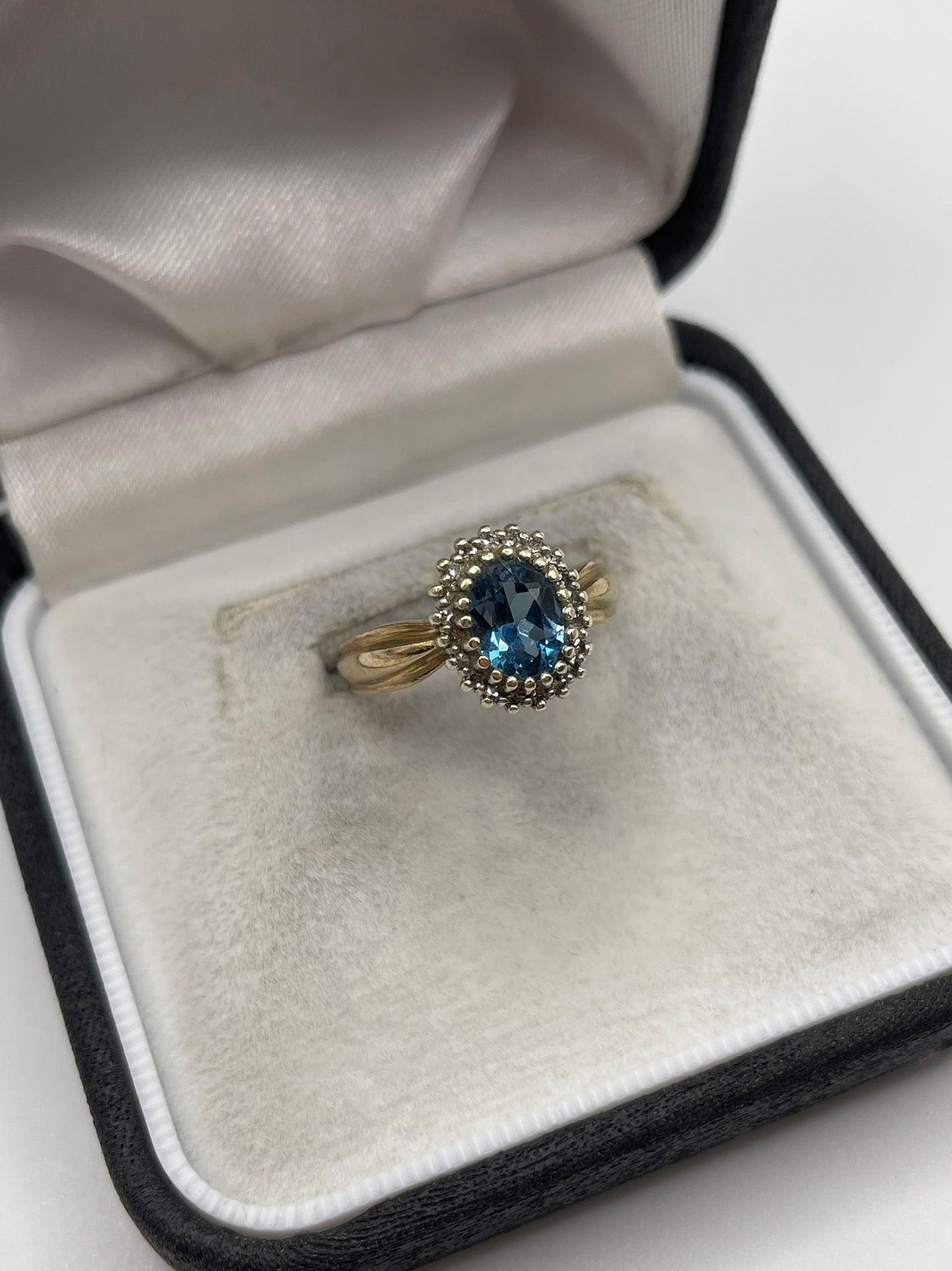 9ct gold blue topaz and diamond ring