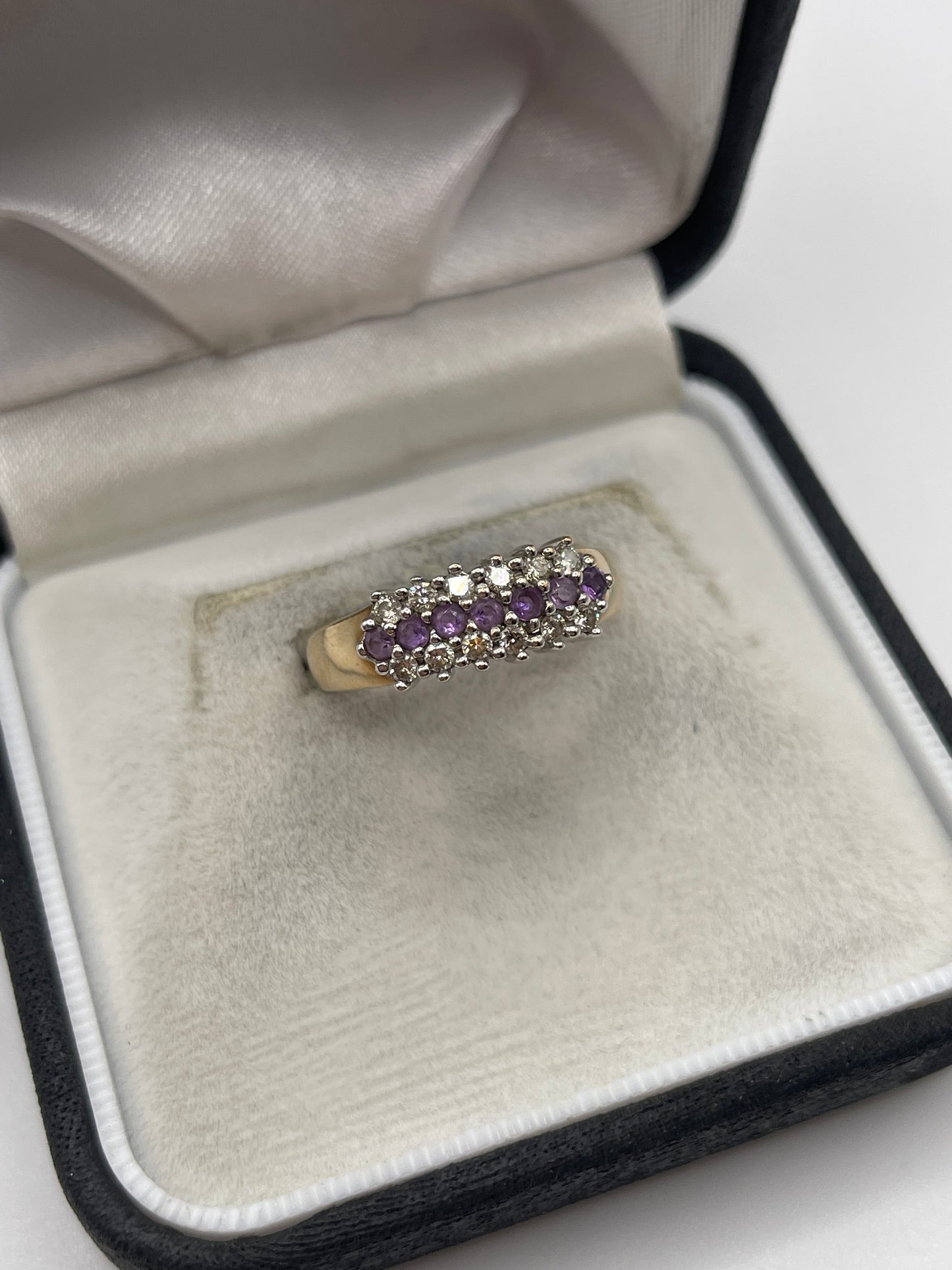 9ct gold amethyst and diamond ring