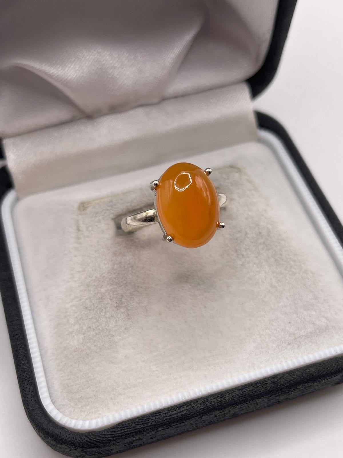 Silver peach quartz ring