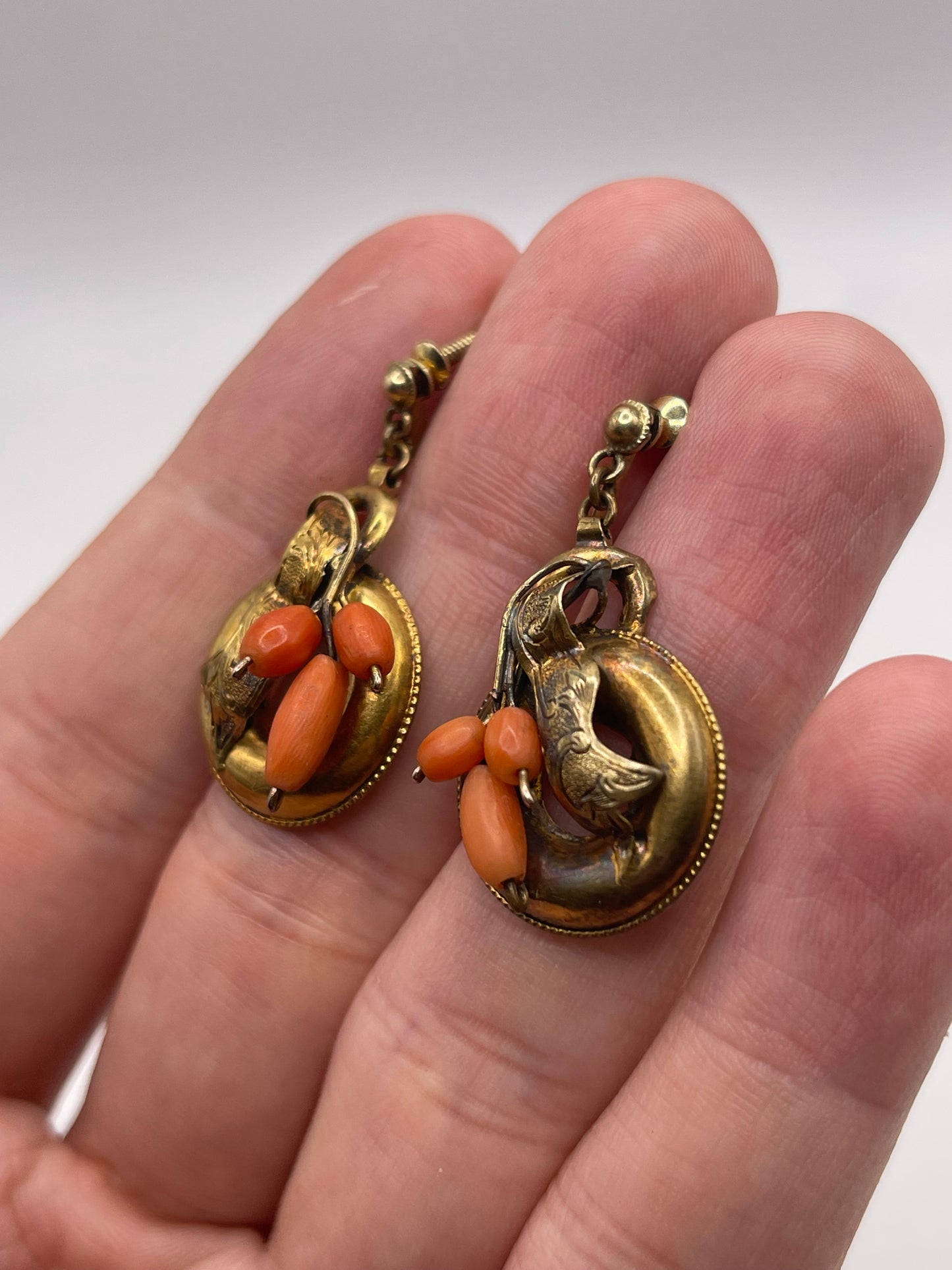 Antique 15ct gold coral earrings