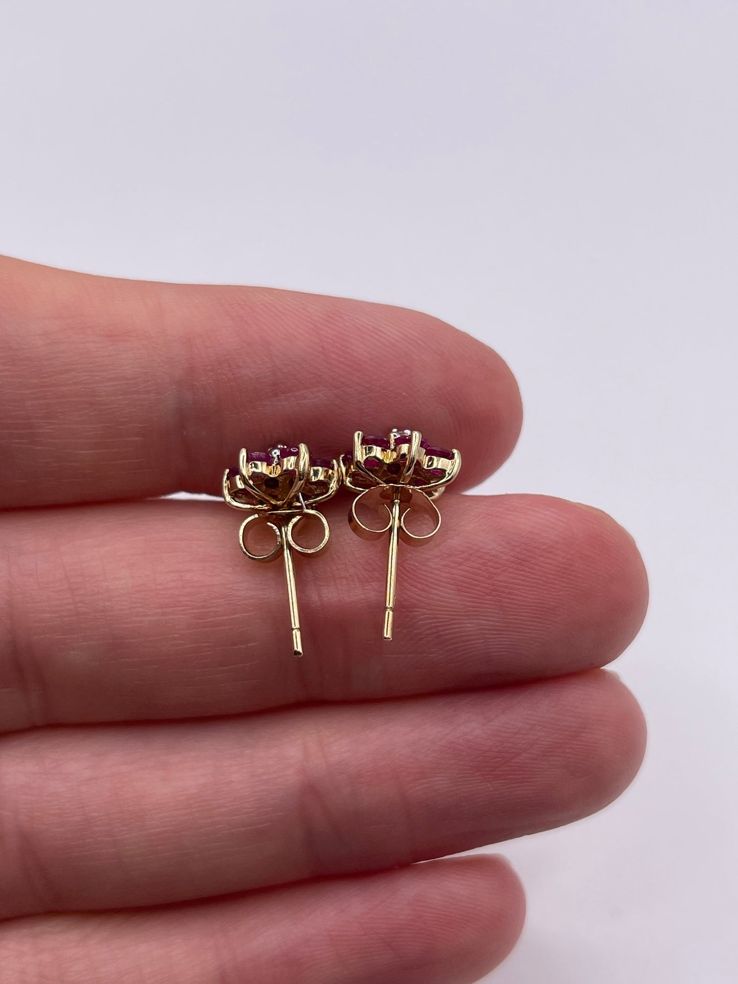 9ct gold ruby and diamond earrings