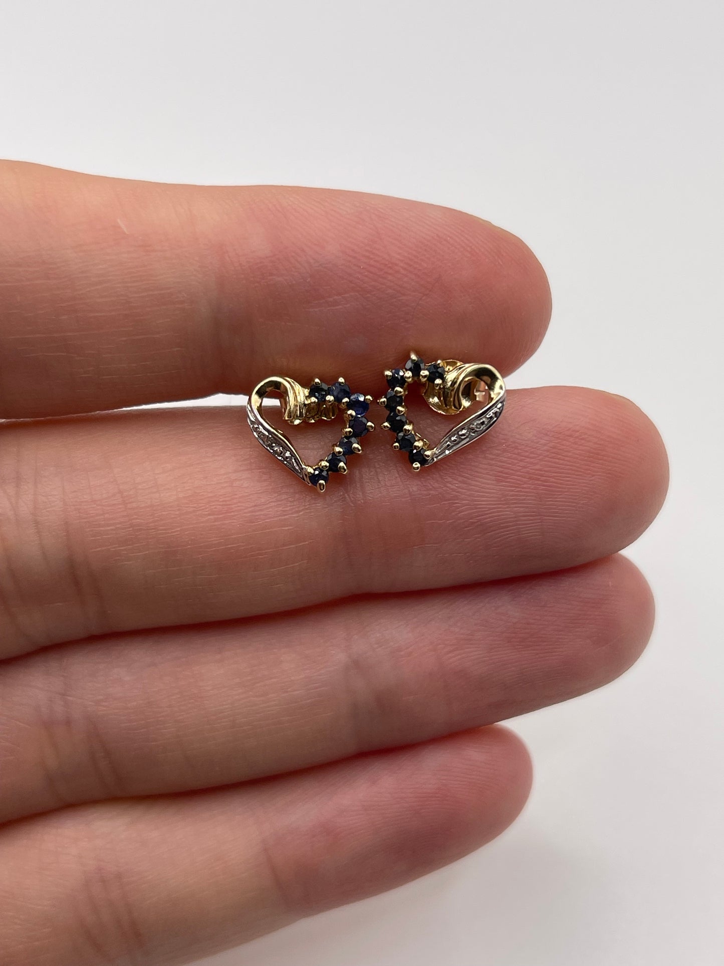 9ct gold sapphire and diamond heart earrings