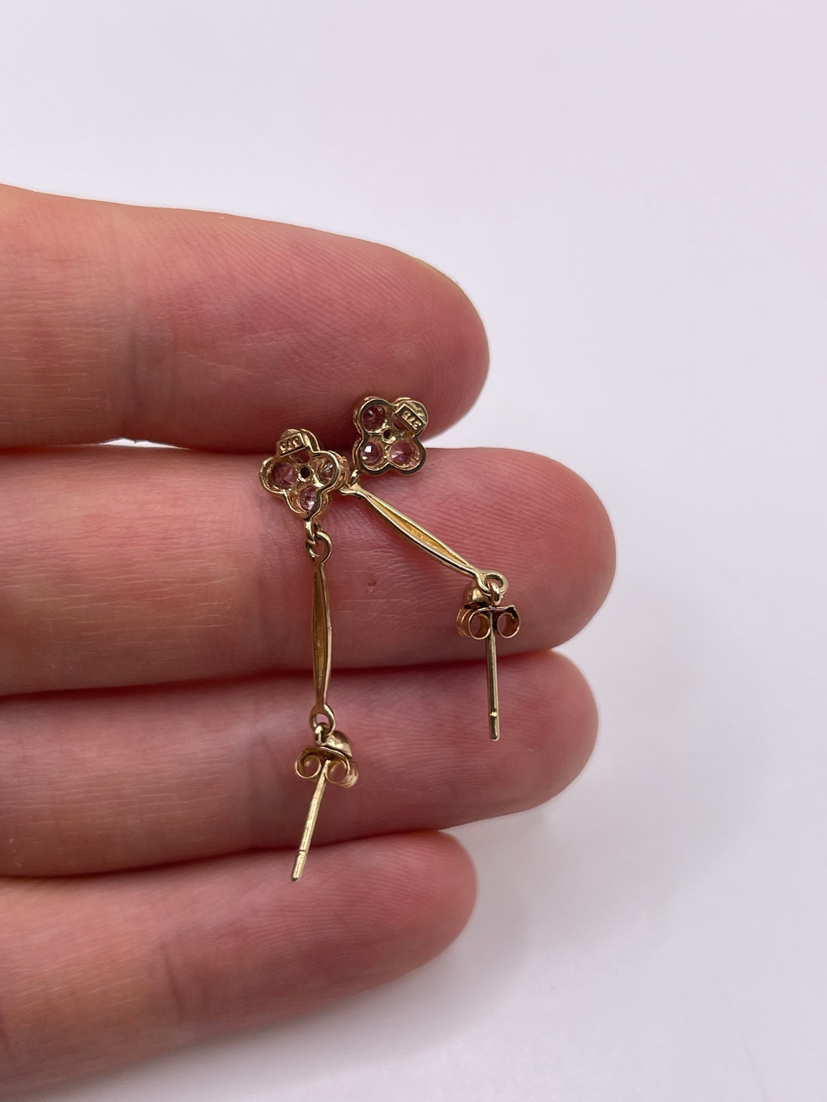 9ct gold pink sapphire and diamond earrings