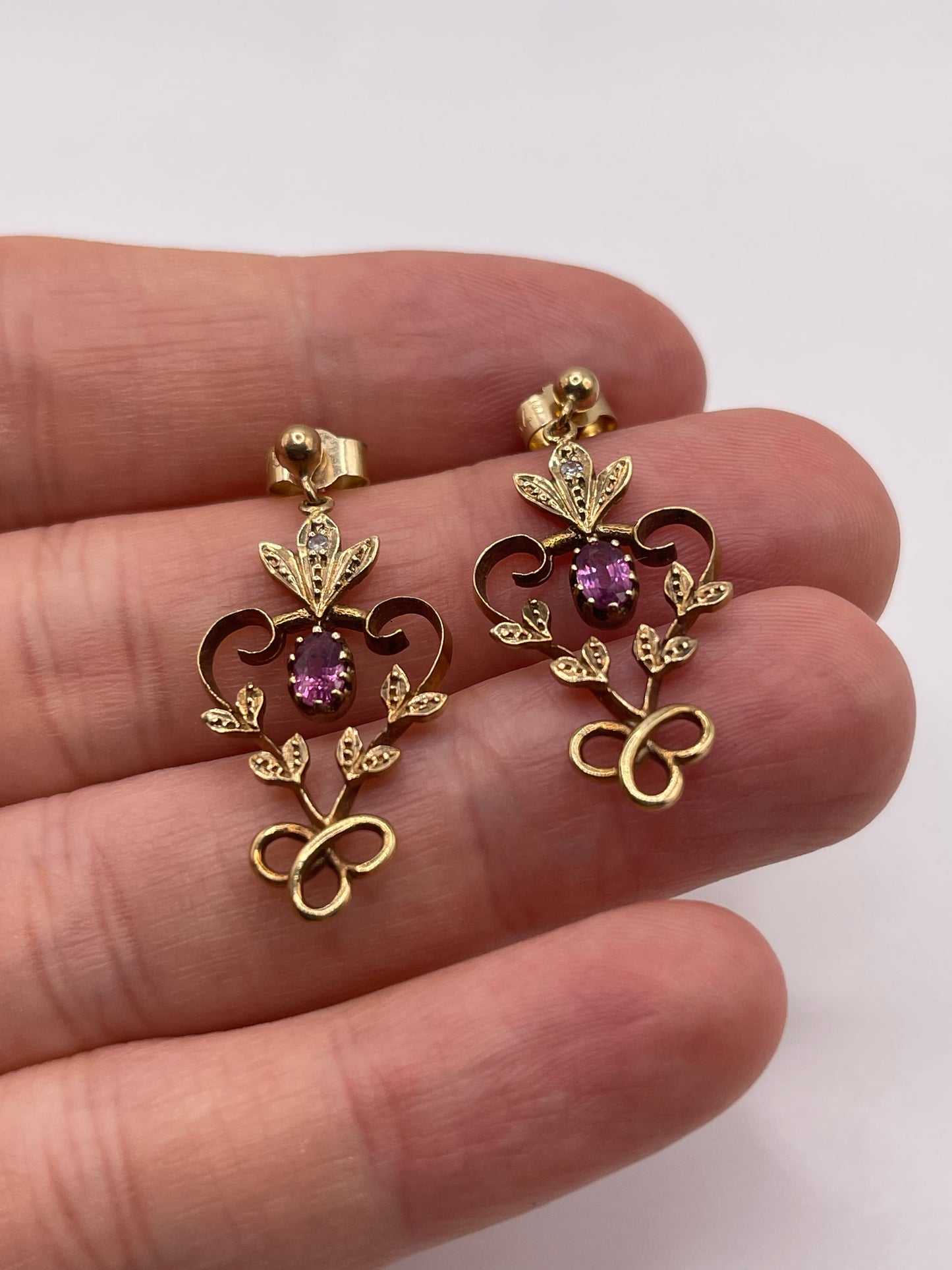 9ct gold ruby and diamond earrings