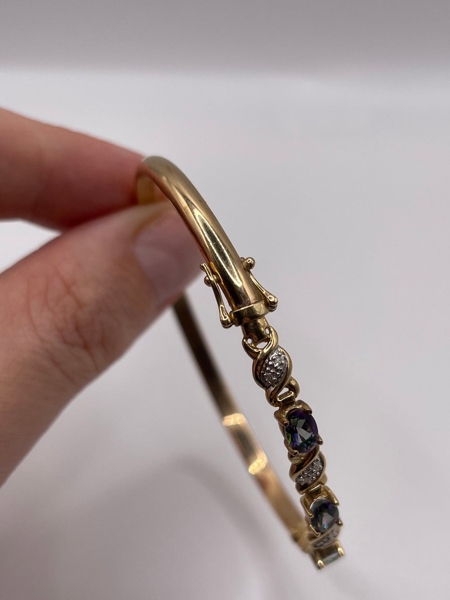 9ct gold mystic topaz and diamond bangle