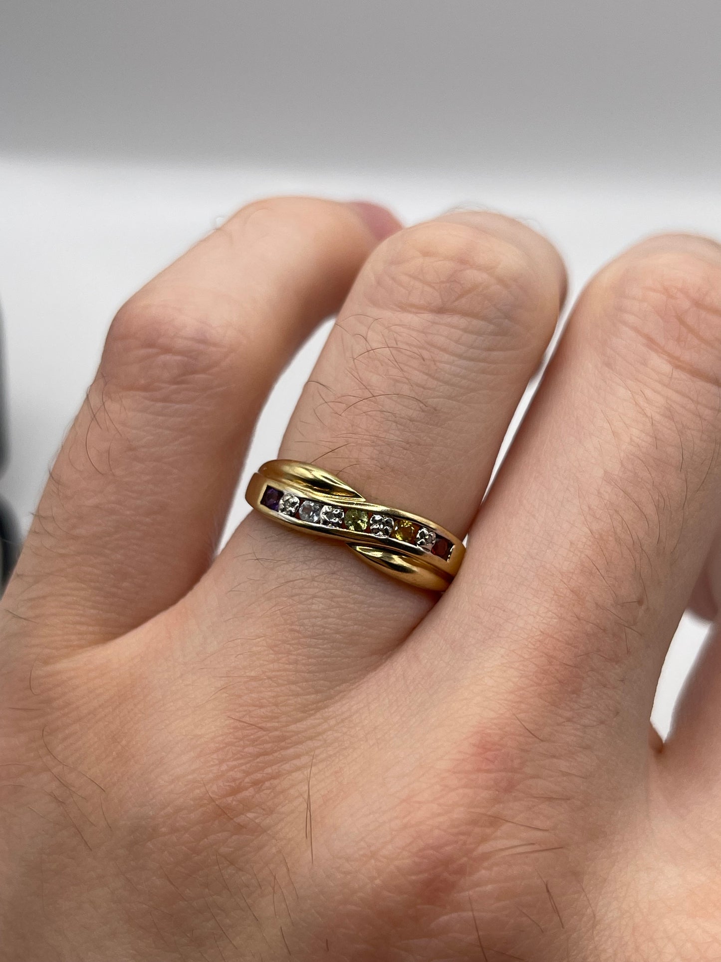 9ct gold multi gemstone and diamond ring