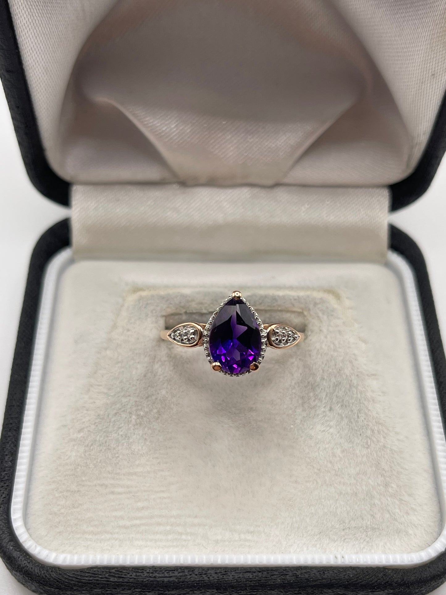 9ct rose gold amethyst and zircon ring