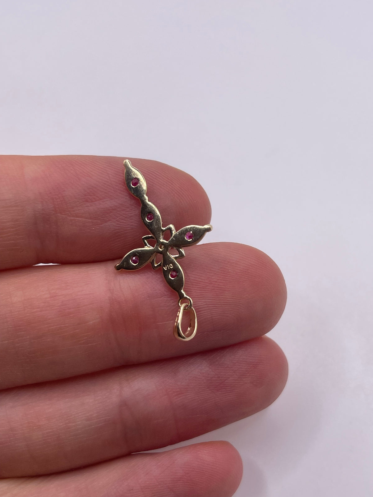 9ct gold ruby and diamond cross pendant