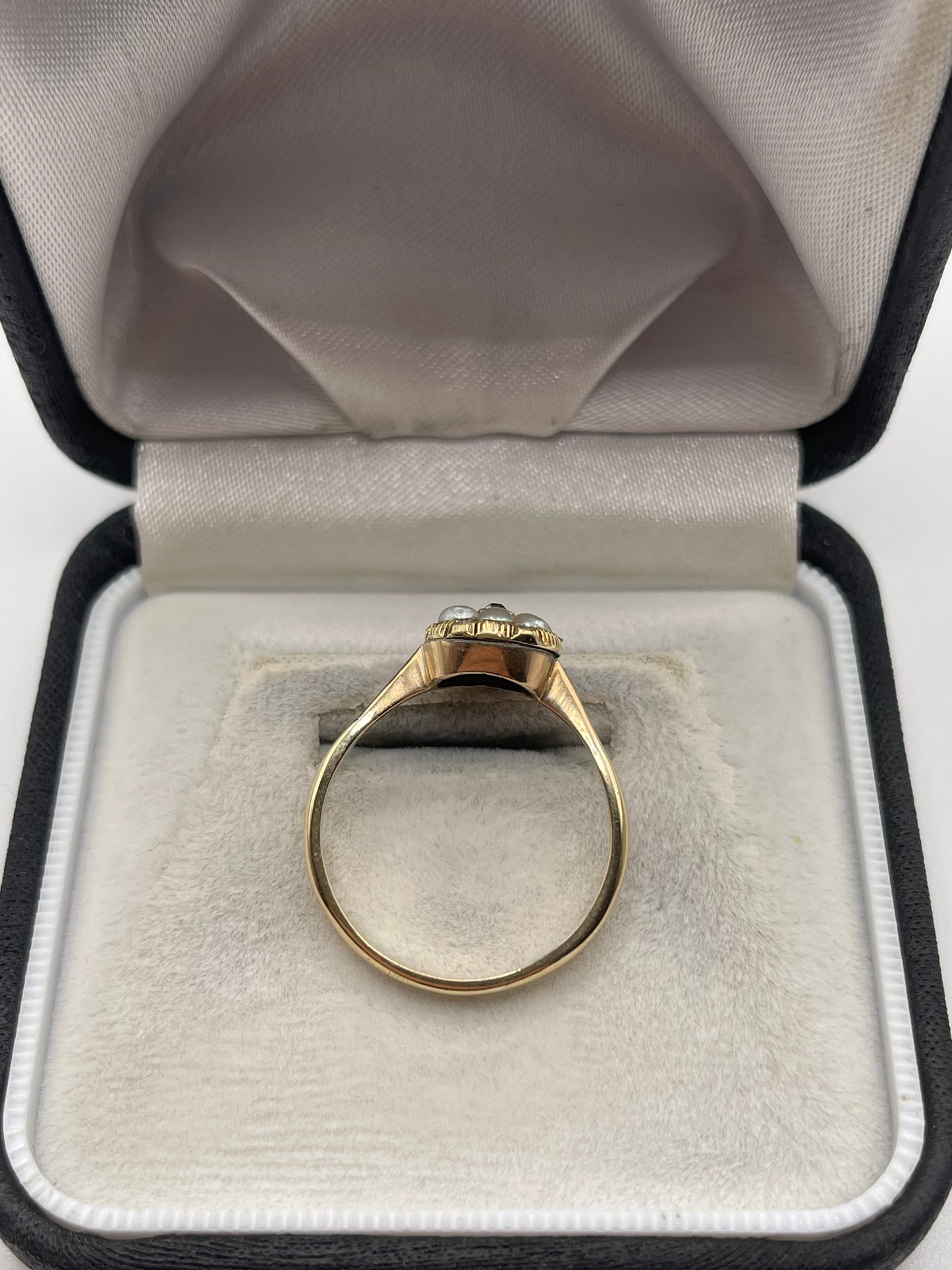 Antique 9ct gold pearl and diamond ring