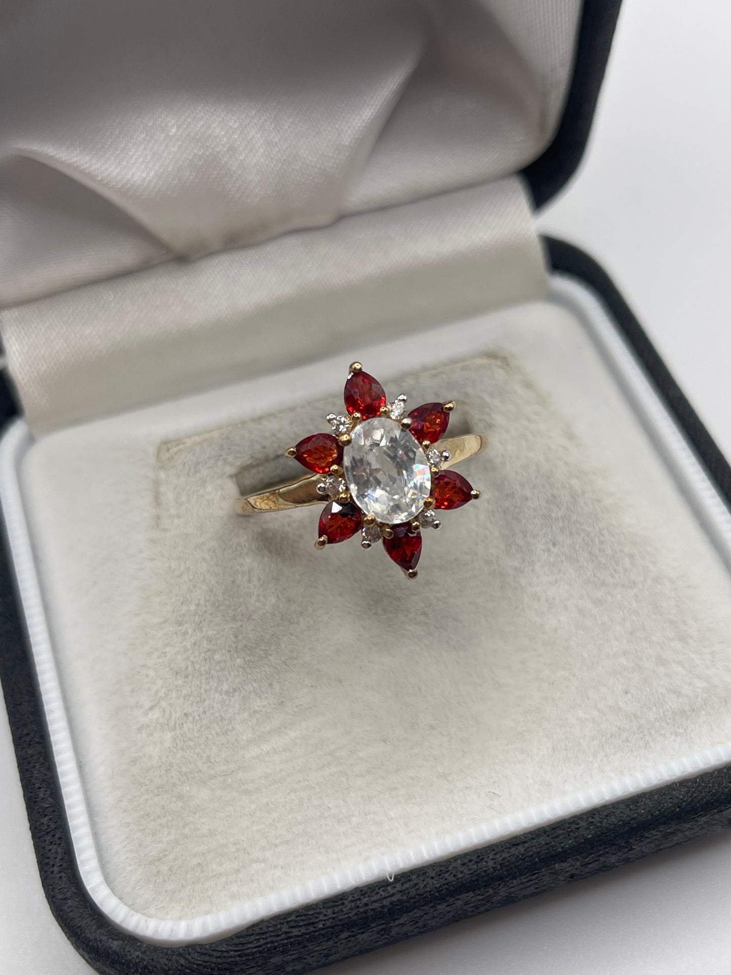 9ct gold spinel and zircon ring