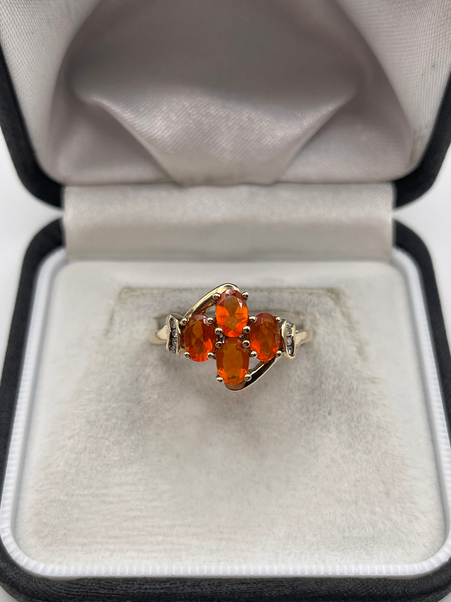 9ct gold fire opal and diamond ring