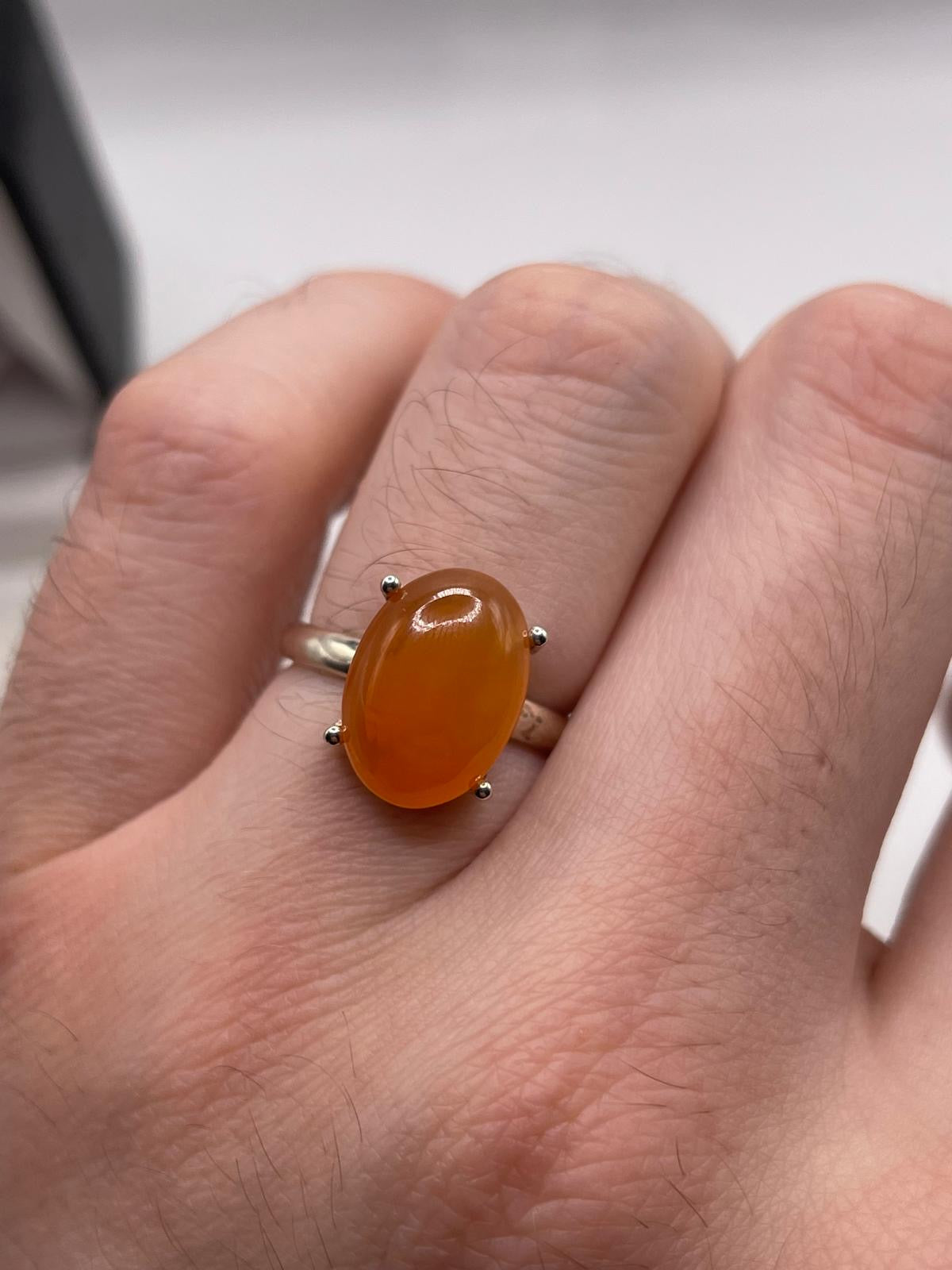 Silver peach quartz ring