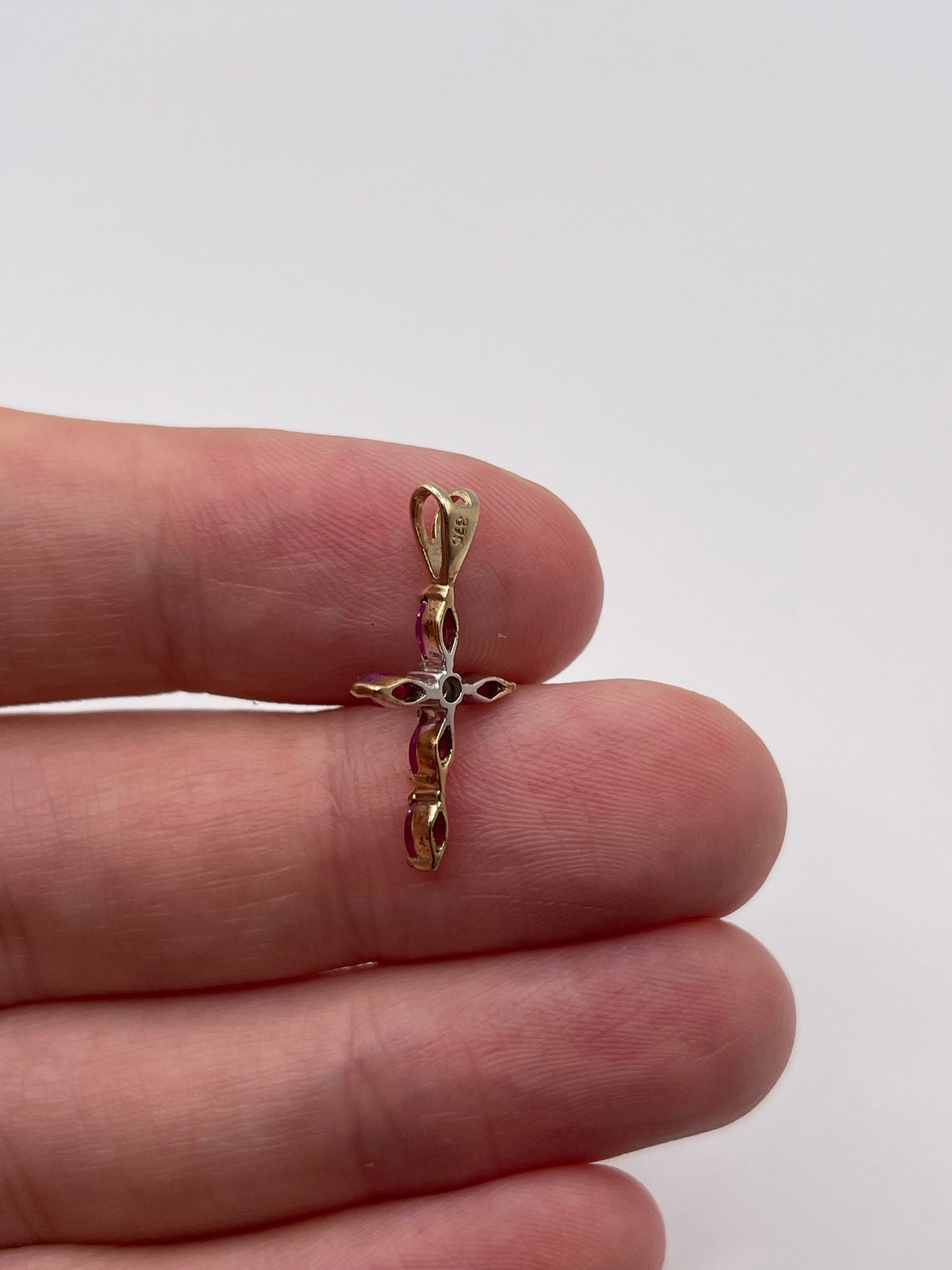 9ct gold ruby and diamond cross pendant
