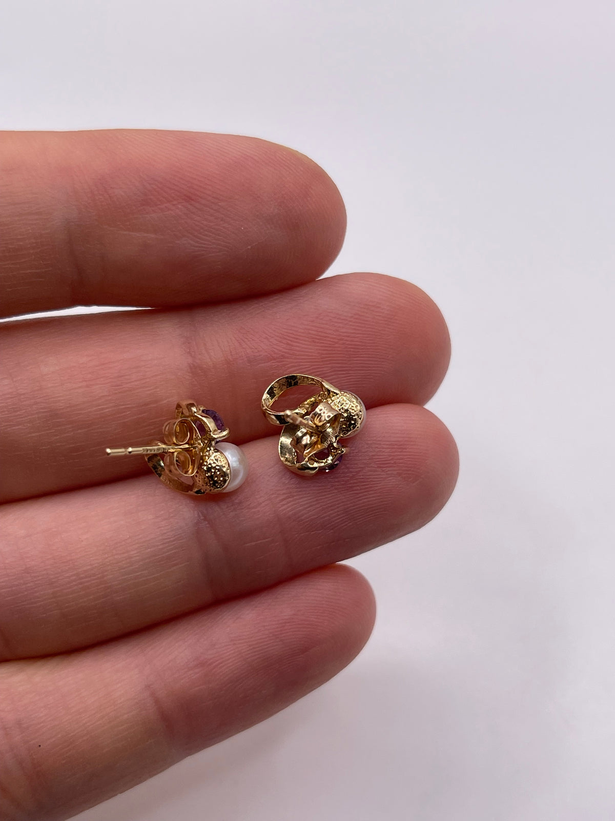 9ct gold amethyst and pearl earrings