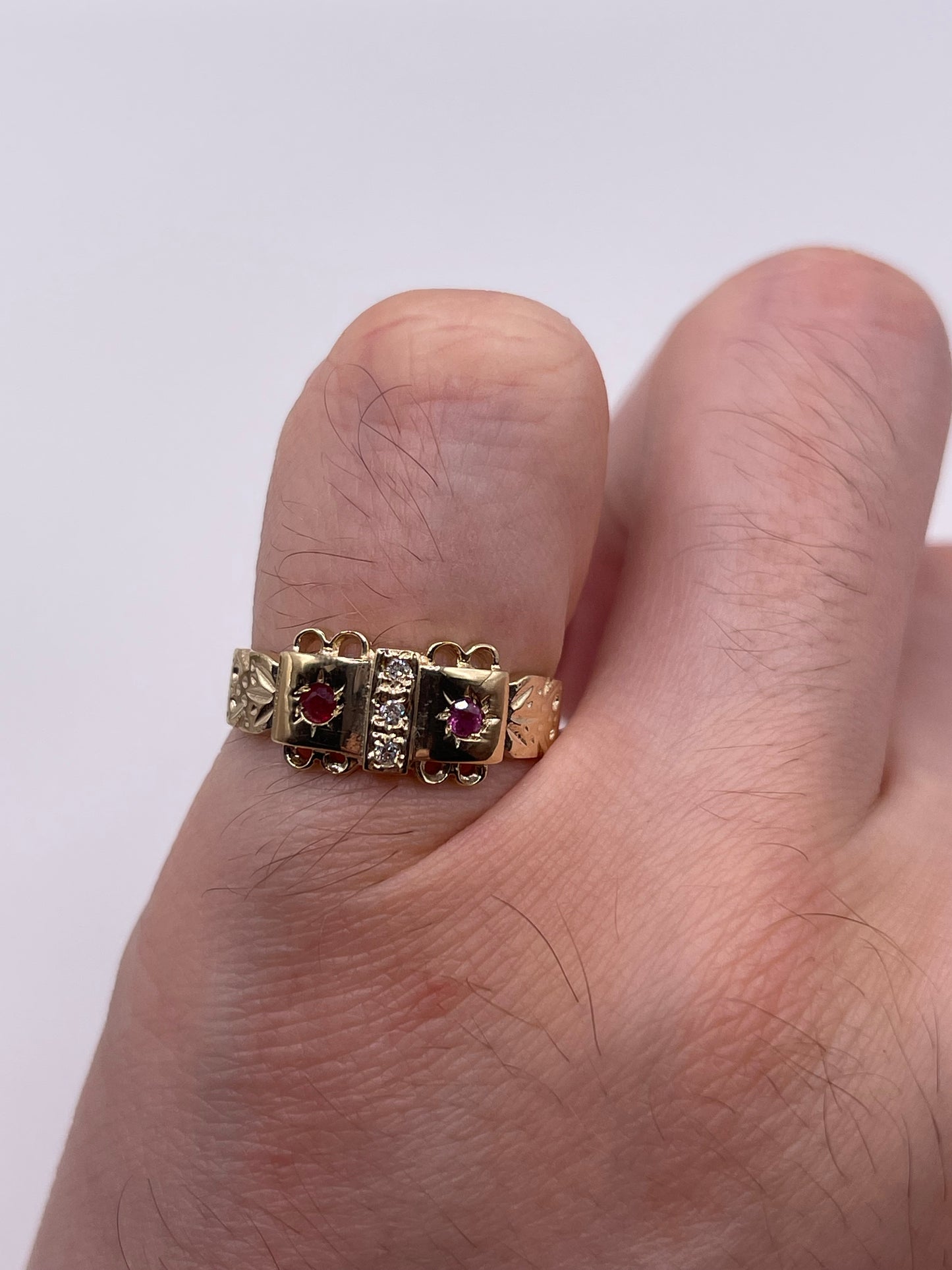 9ct gold ruby and diamond gypsy ring