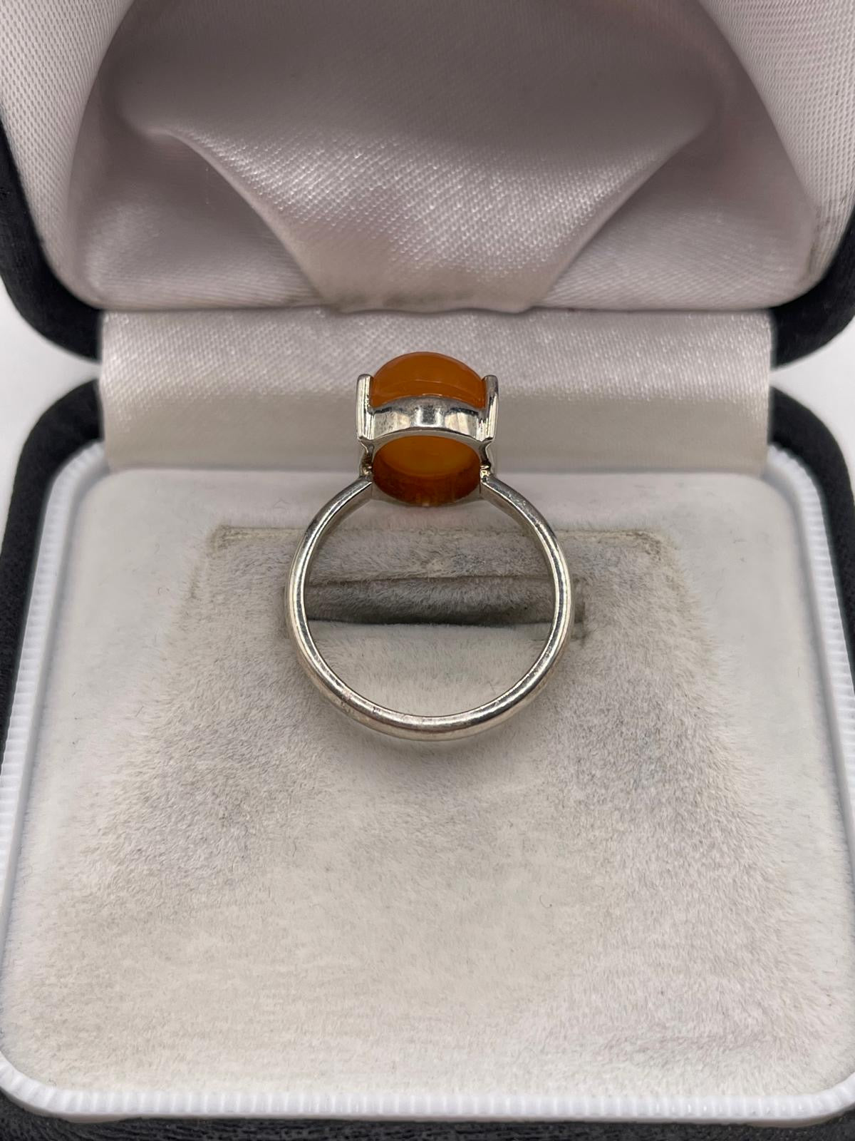 Silver peach quartz ring