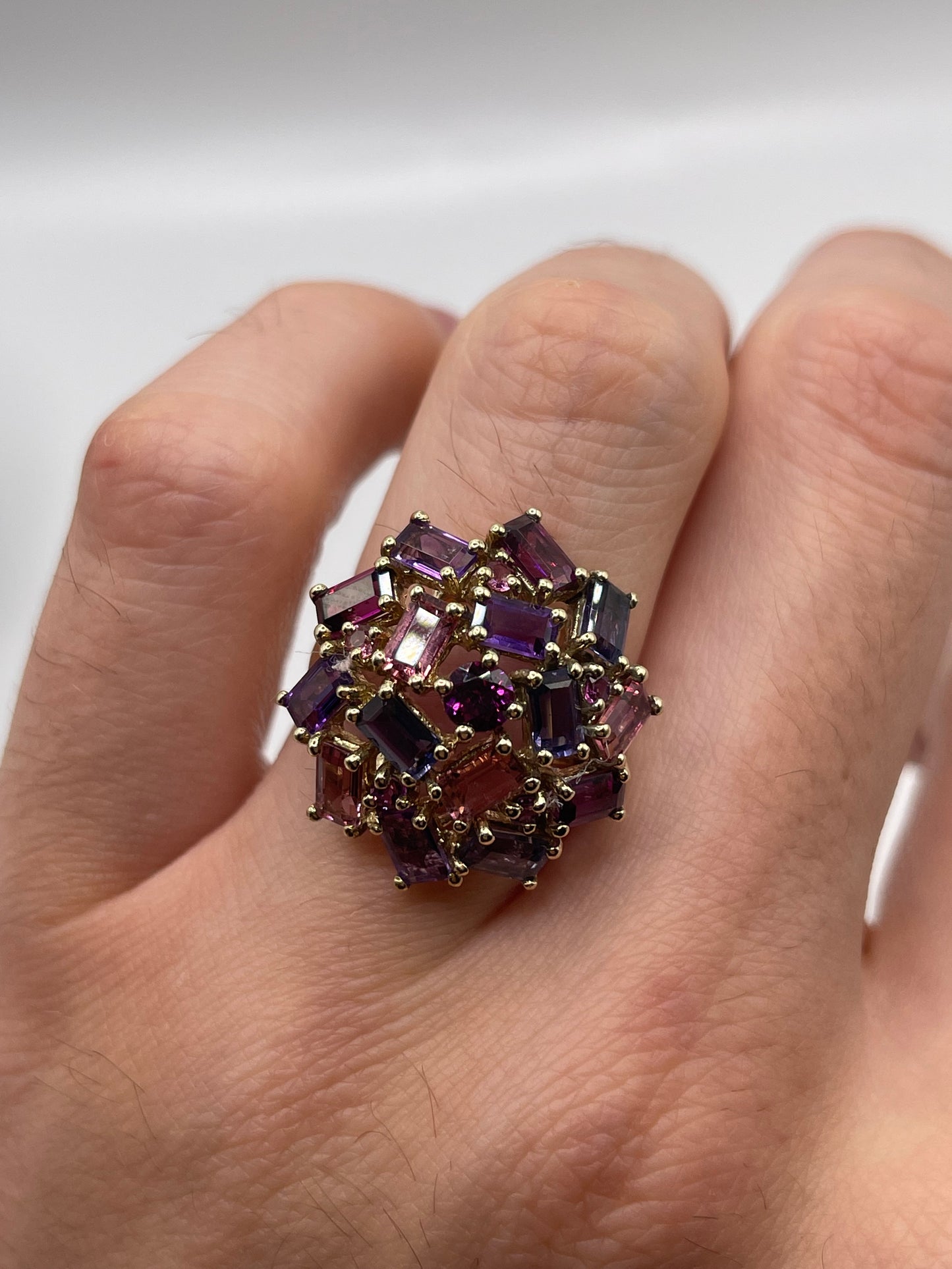 9ct gold multi gemstone cluster ring