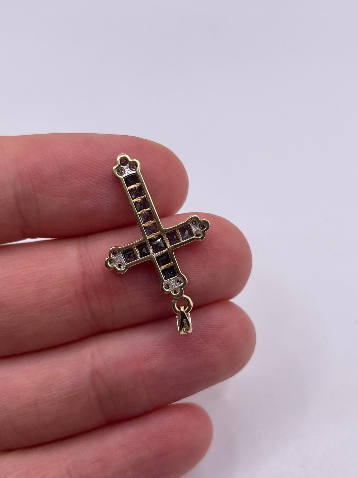 9ct gold sapphire and diamond cross pendant