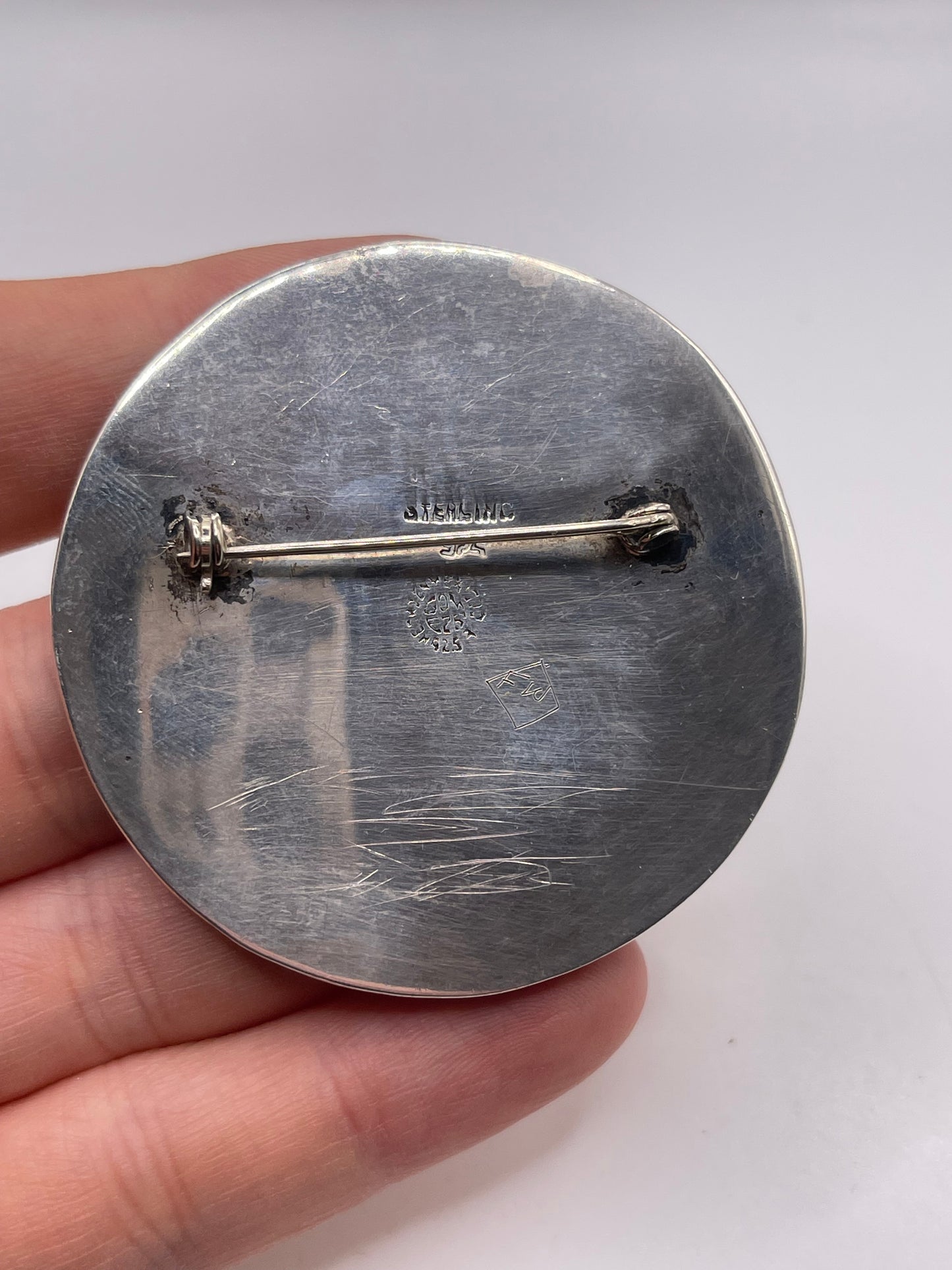 Heavy Mexican silver brooch