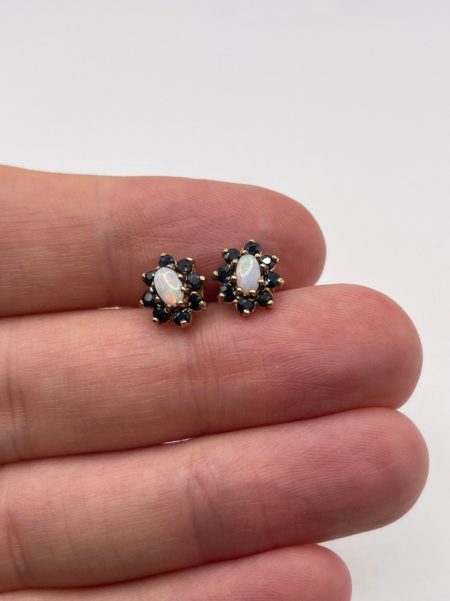 9ct gold sapphire and opal earrings
