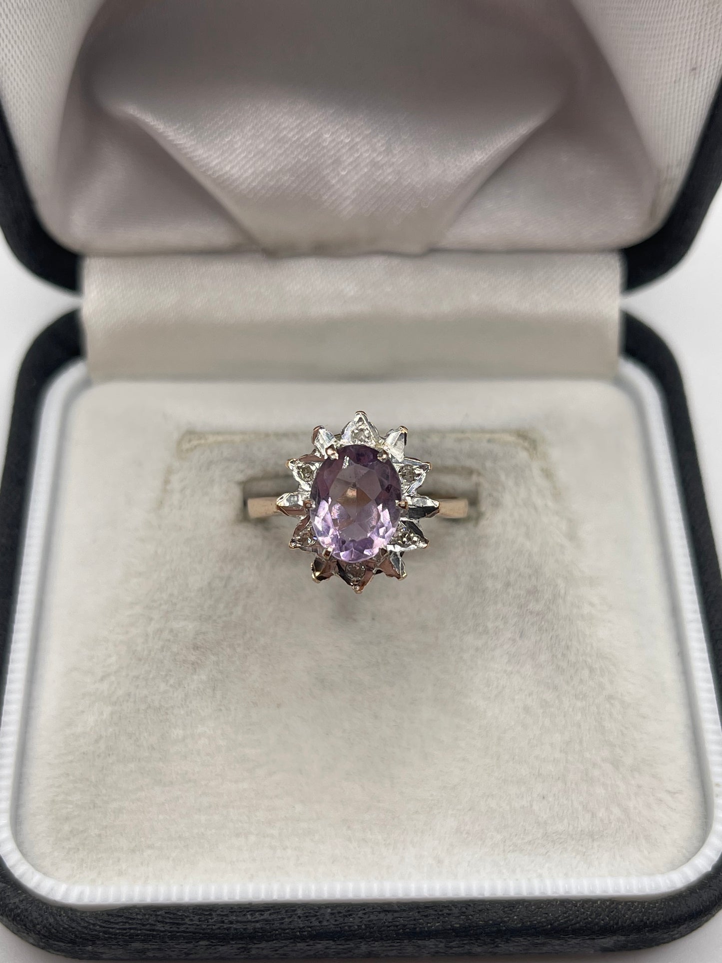 9ct gold amethyst and diamond ring