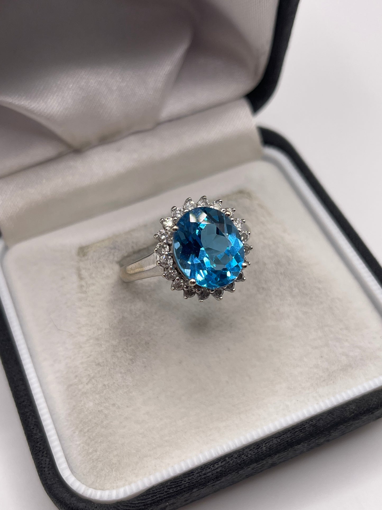 9ct white gold blue topaz and diamond ring