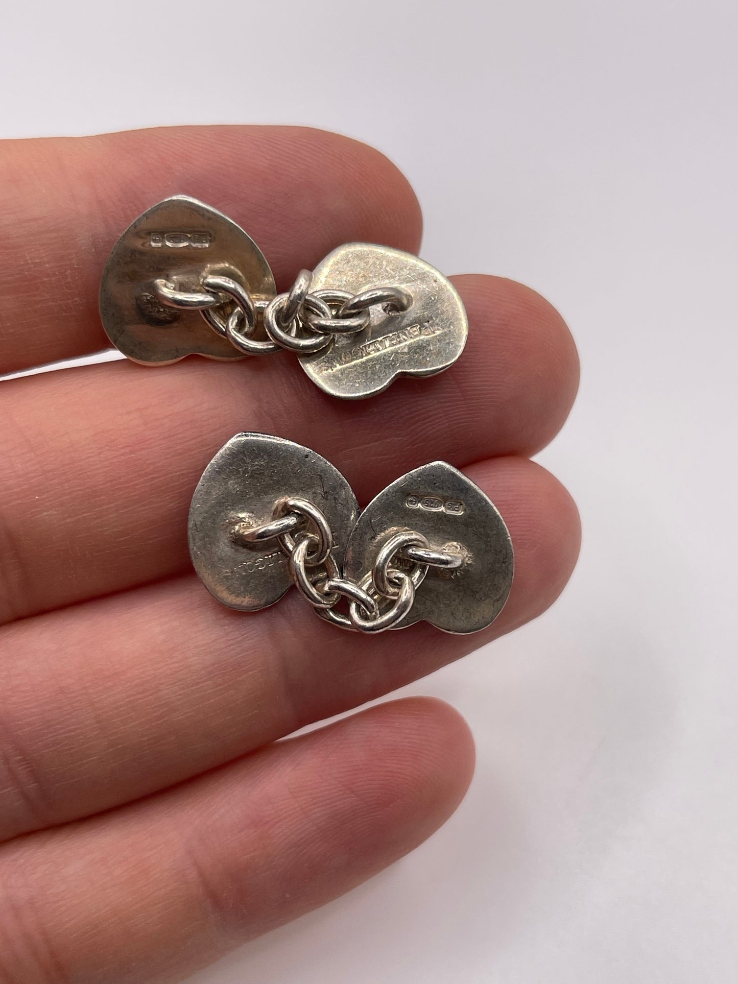 Silver enamel heart cufflinks