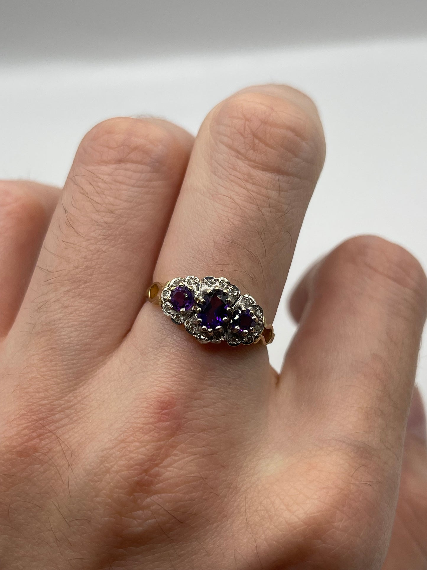 9ct gold amethyst and diamond ring