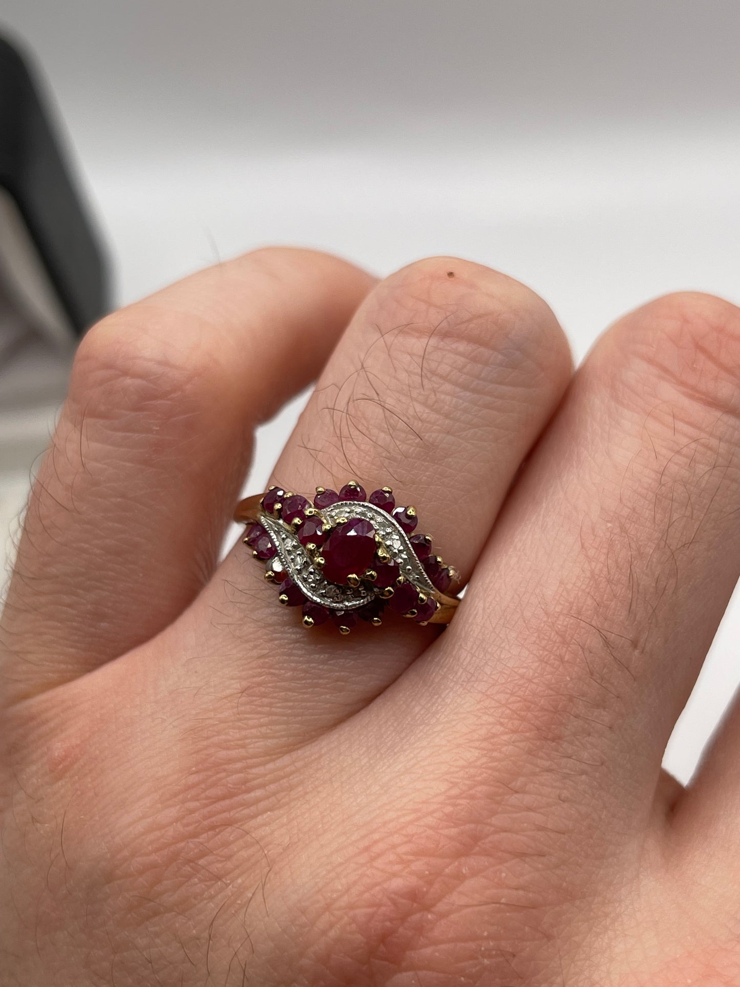 9ct gold ruby and diamond ring