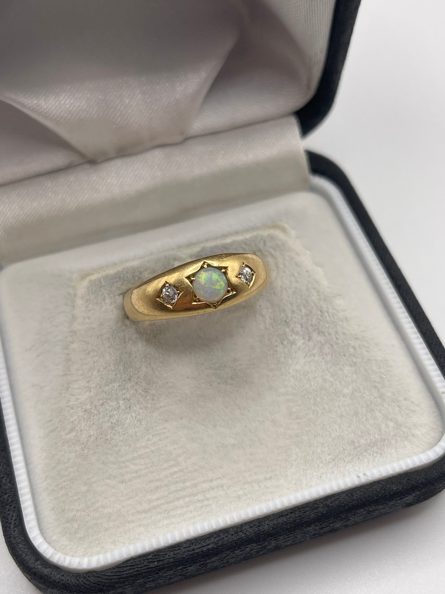 Antique 18ct gold opal and diamond gypsy ring