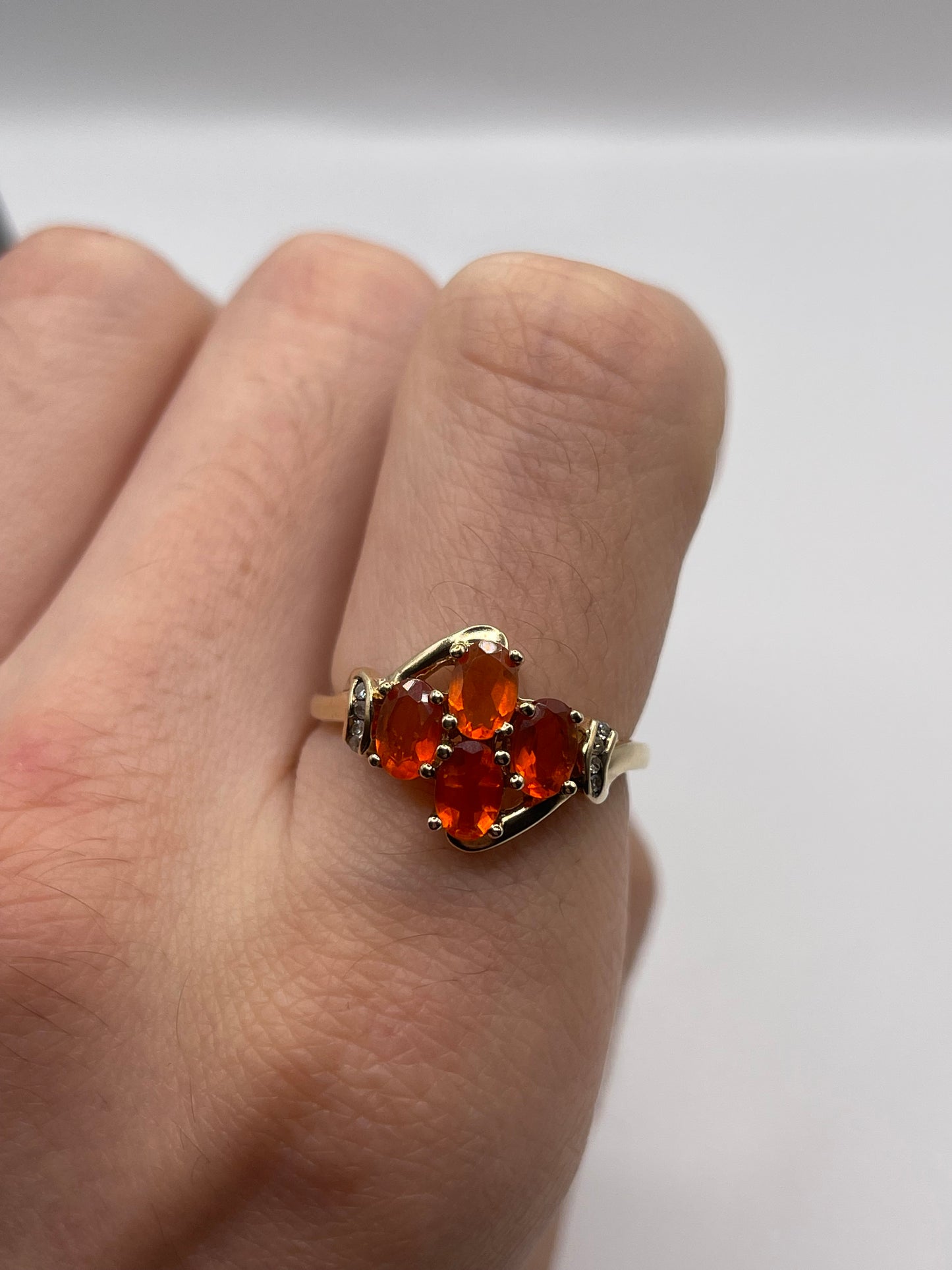 9ct gold fire opal and diamond ring