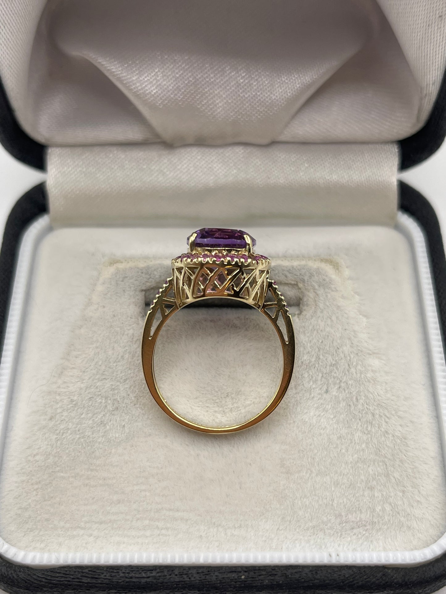 9ct gold amethyst and pink sapphire ring