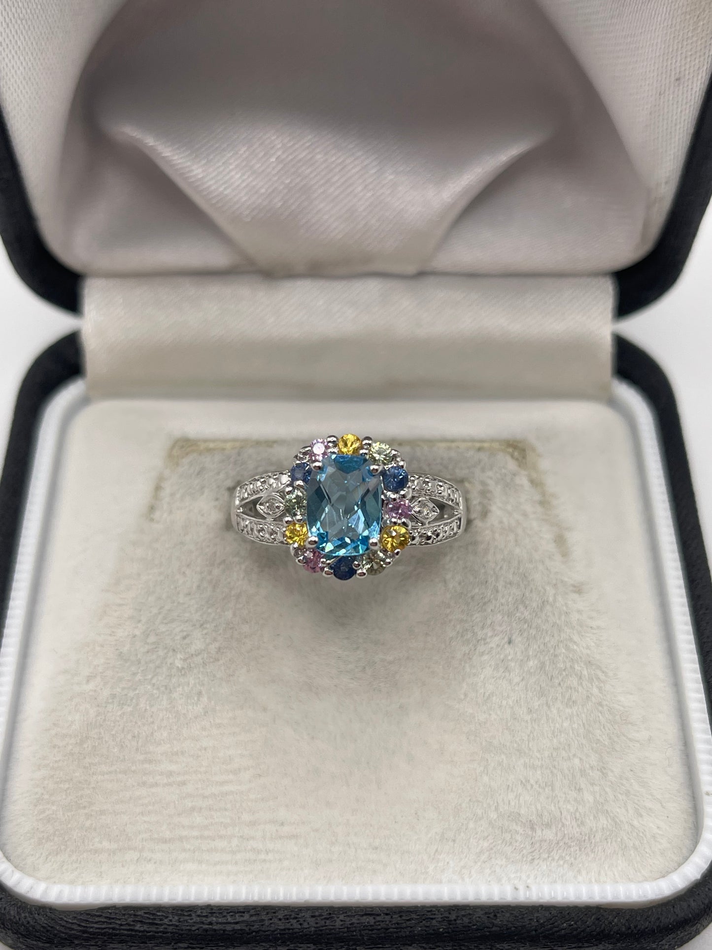 9ct white gold multi gemstone and diamond ring