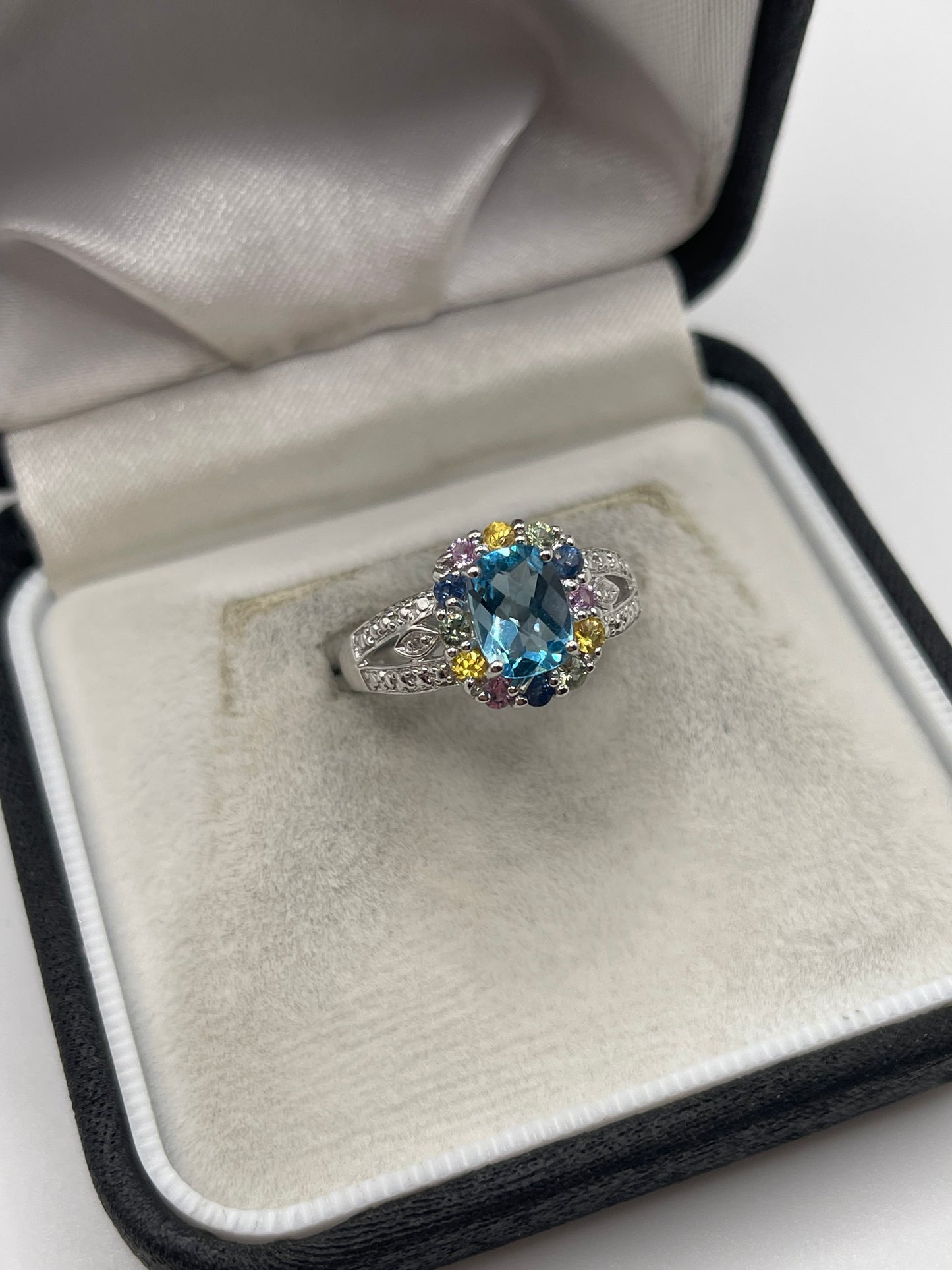 9ct white gold multi gemstone and diamond ring