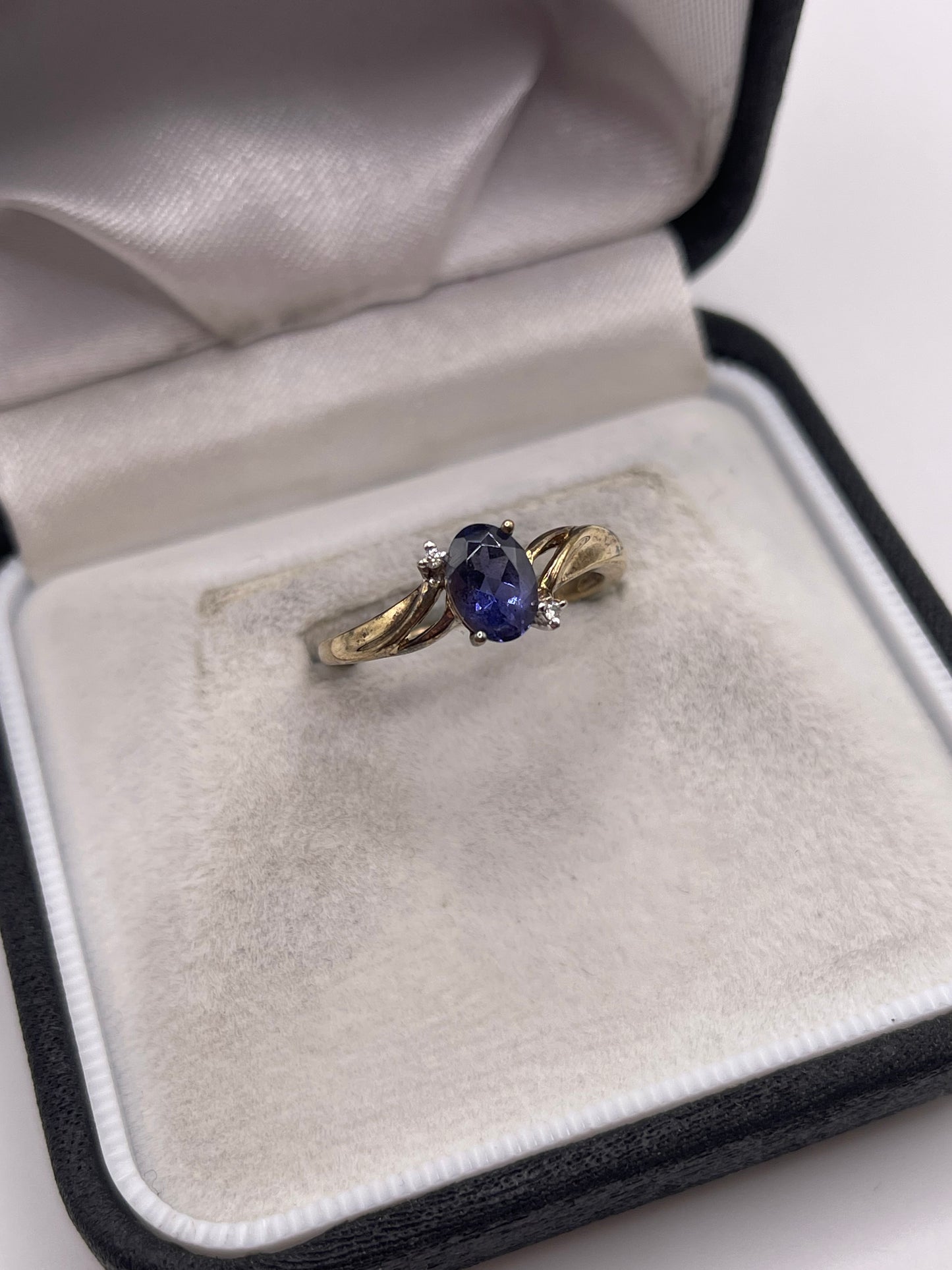 9ct gold iolite and diamond ring