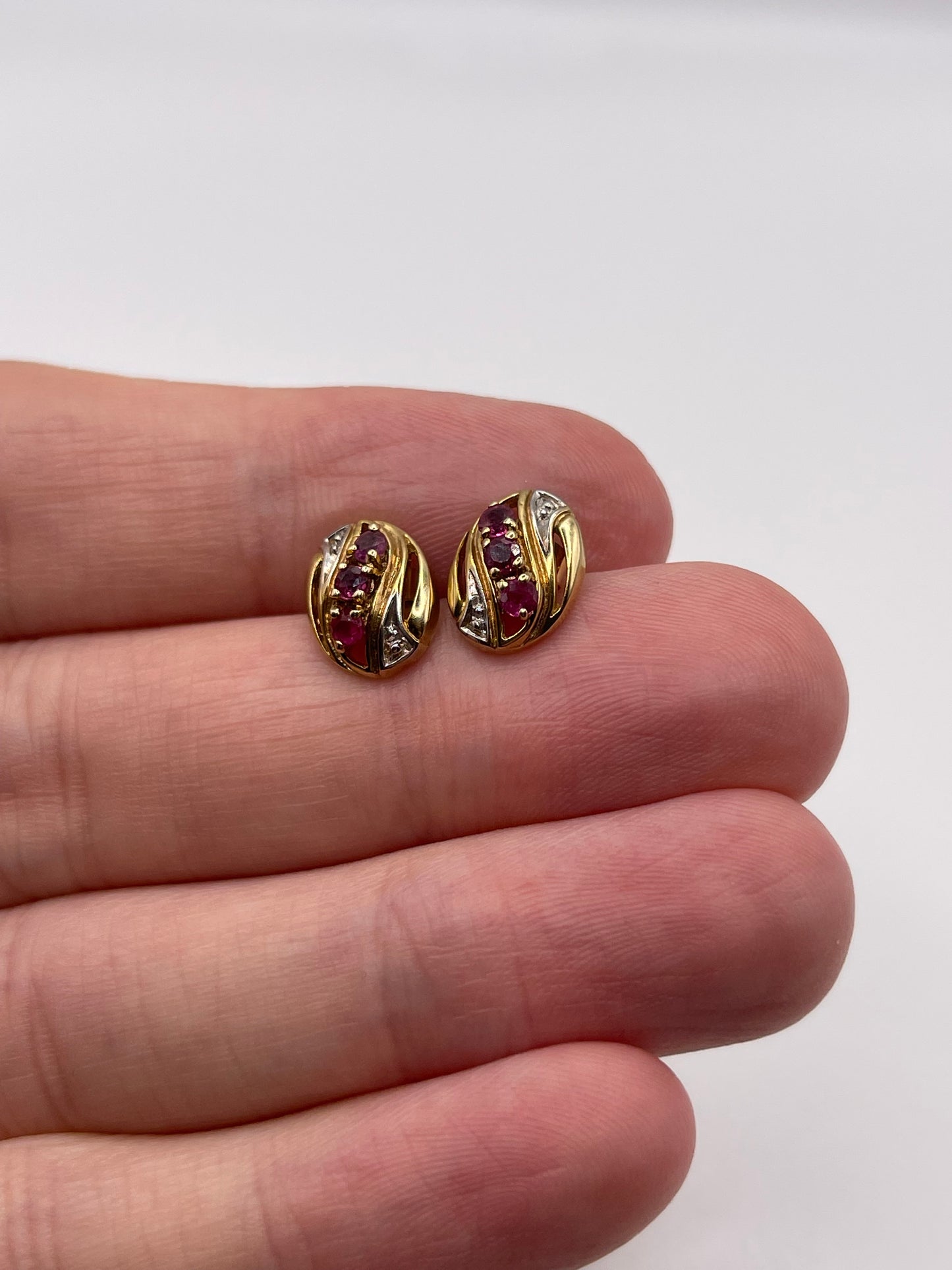 9ct gold ruby and diamond earrings