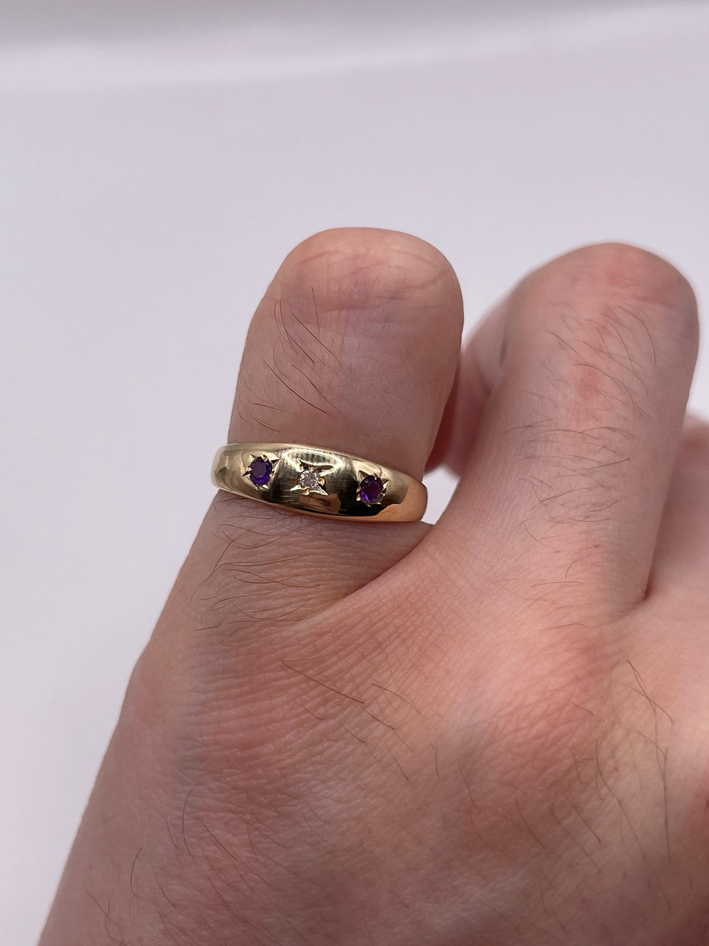 9ct gold amethyst and diamond gypsy ring