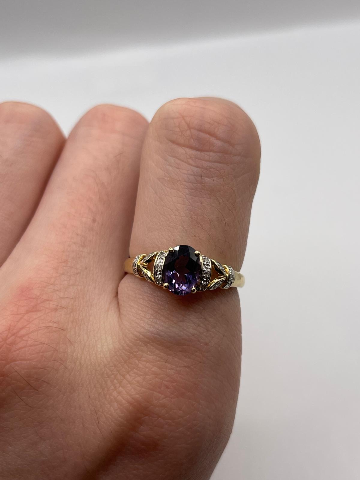 9ct gold iolite and diamond ring