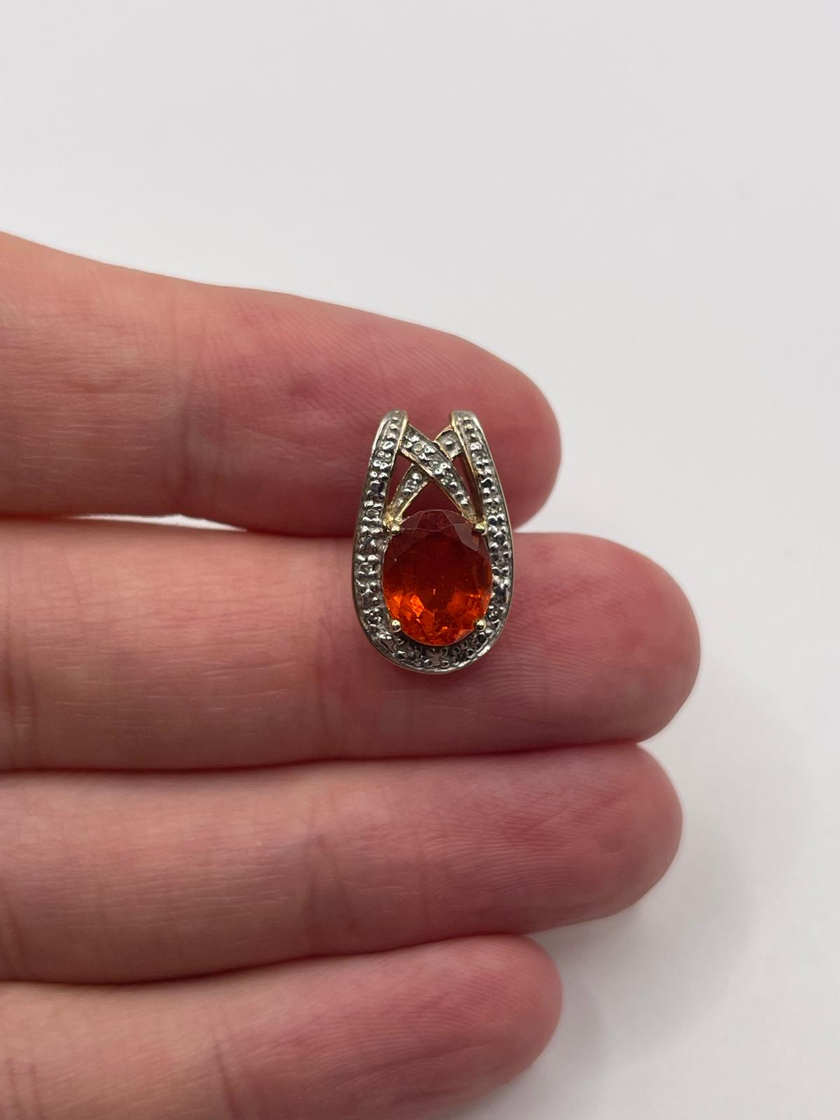 9ct gold fire opal and diamond pendant