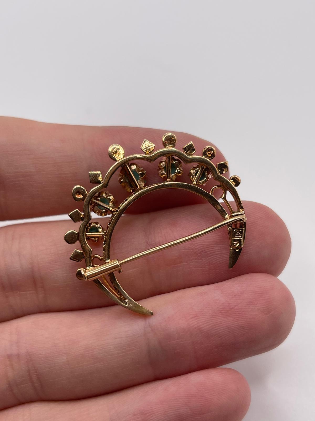 14ct rose gold turquoise crescent brooch