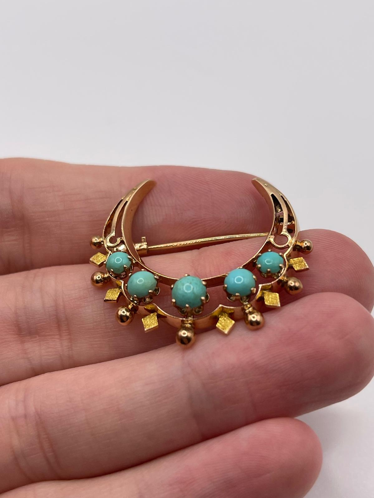 14ct rose gold turquoise crescent brooch