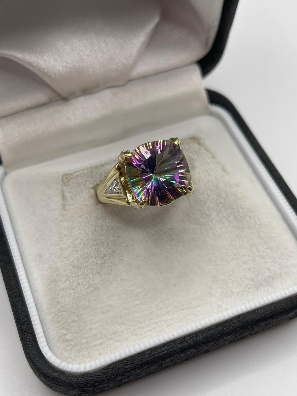 9ct gold mystic topaz and diamond ring