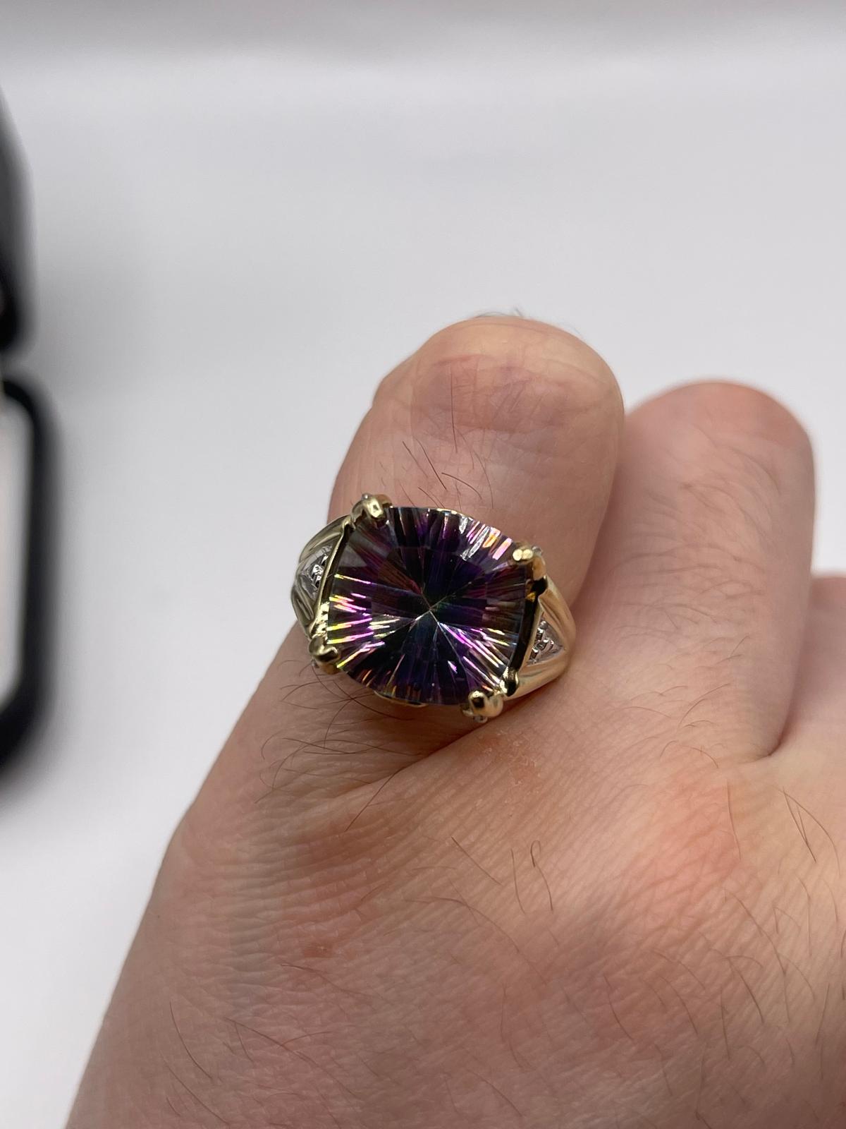9ct gold mystic topaz and diamond ring