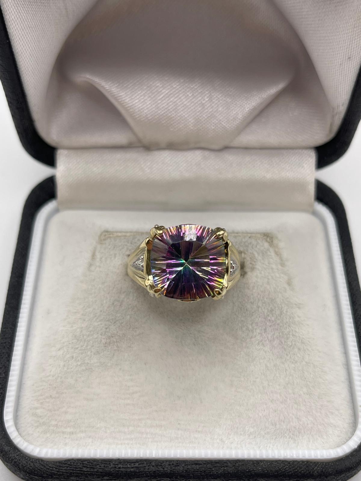 9ct gold mystic topaz and diamond ring