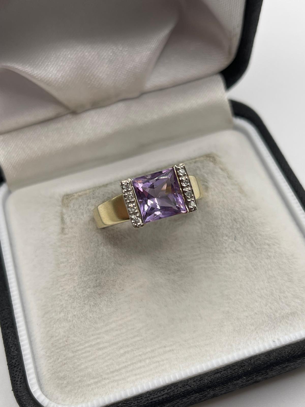 9ct gold amethyst and diamond ring