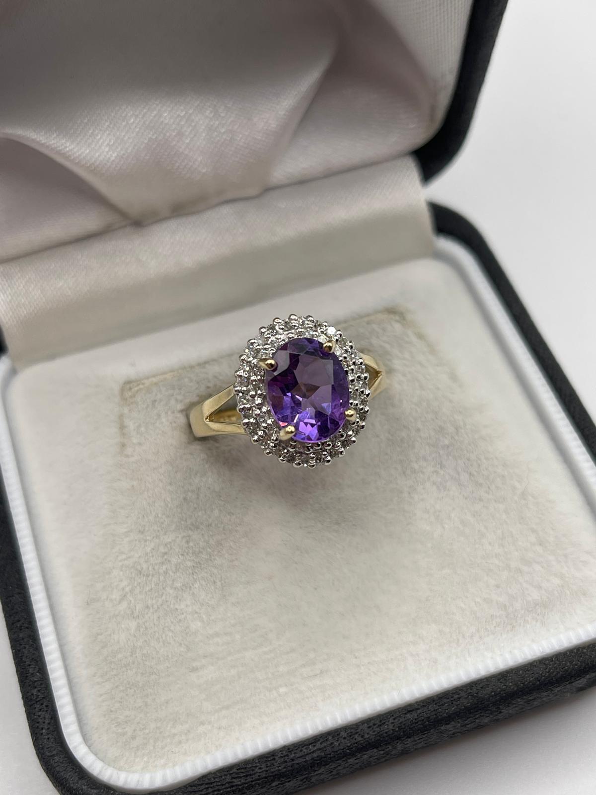 9ct gold amethyst and diamond ring