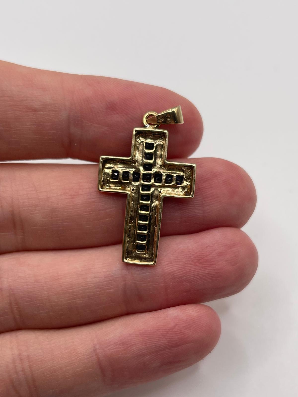 9ct gold sapphire and diamond cross pendant