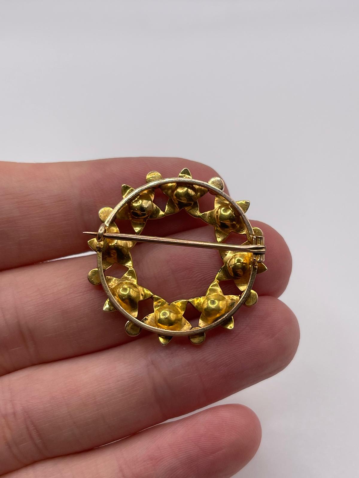 Antique 15ct gold turquoise and pearl brooch