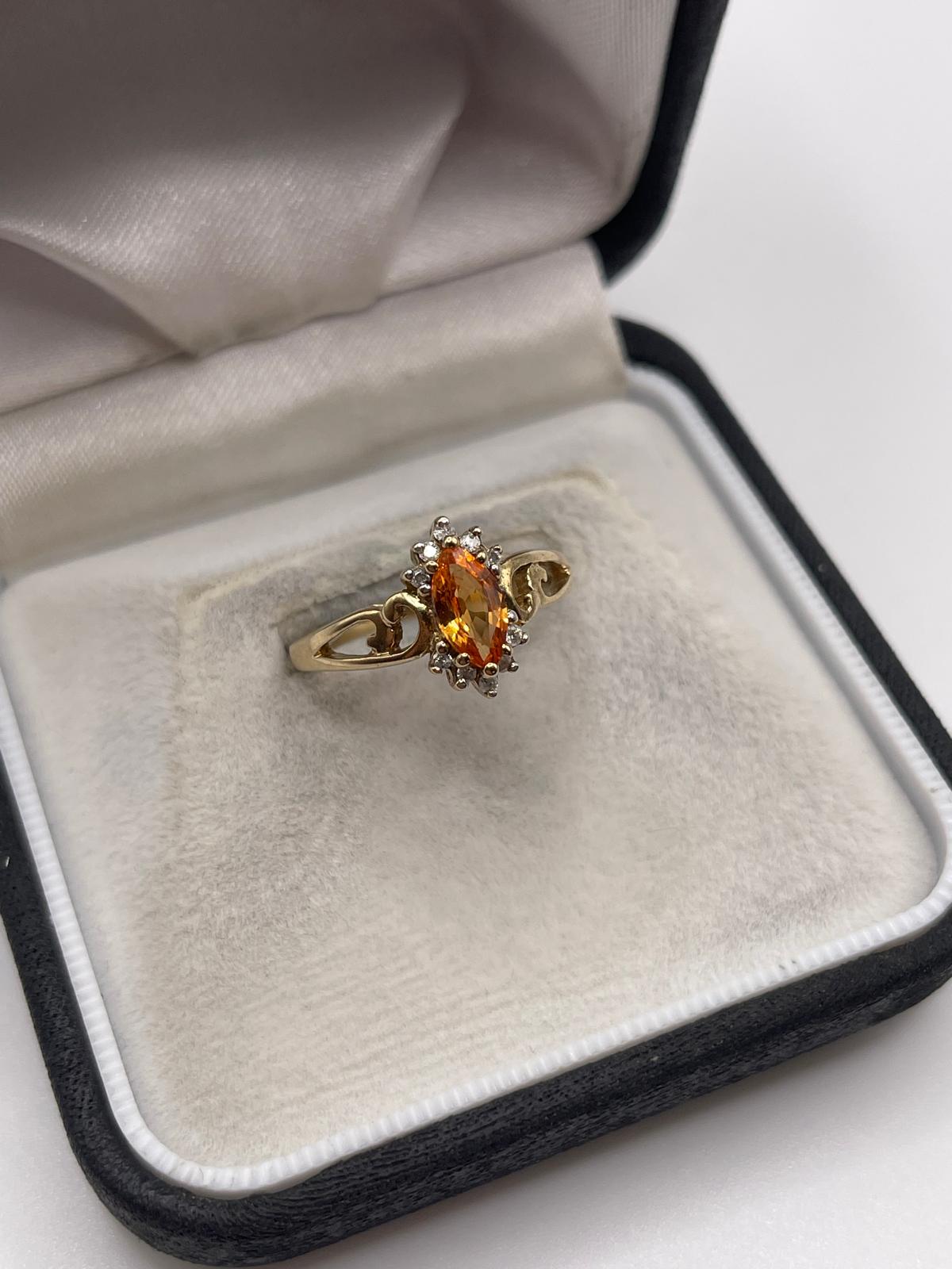 9ct gold orange sapphire and diamond ring